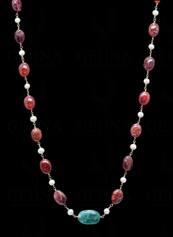 Pink Spinel Emerald Pearl Chain In .925 Sterling Silver Cm1016