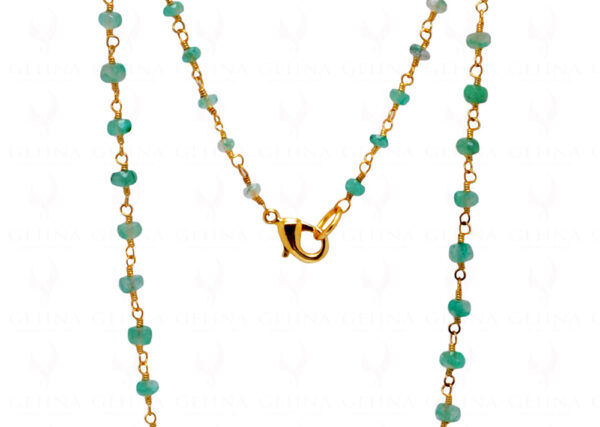 Emerald Gemstone Bead Chain Linked In 925 Silver - Yellow Polished  CP-1016