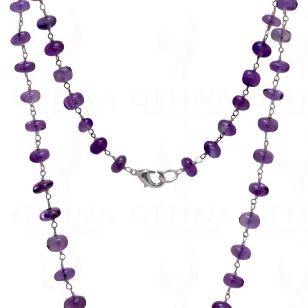 18" Amethyst Round Plain Bead Chain In .925  Silver CS-1016