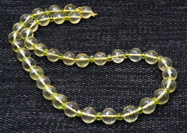 Lemon Topaz & Peridot Gemstone Round Faceted Bead Necklace NS-1016