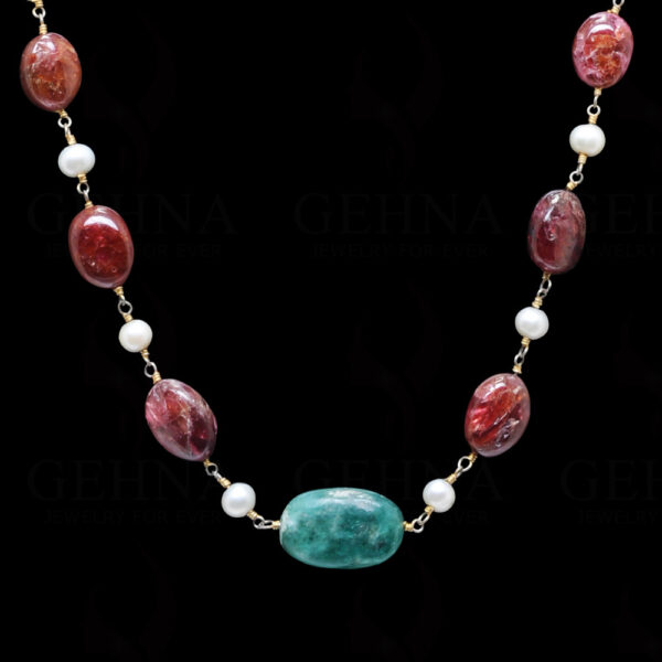 Pink Spinel Emerald Pearl Chain In .925 Sterling Silver Cm1016