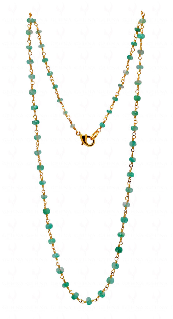 Emerald Gemstone Bead Chain Linked In 925 Silver - Yellow Polished  CP-1016