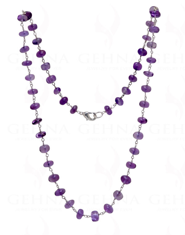 18" Amethyst Round Plain Bead Chain In .925  Silver CS-1016