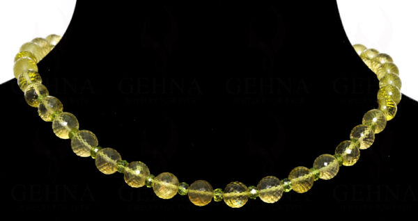 Lemon Topaz & Peridot Gemstone Round Faceted Bead Necklace NS-1016