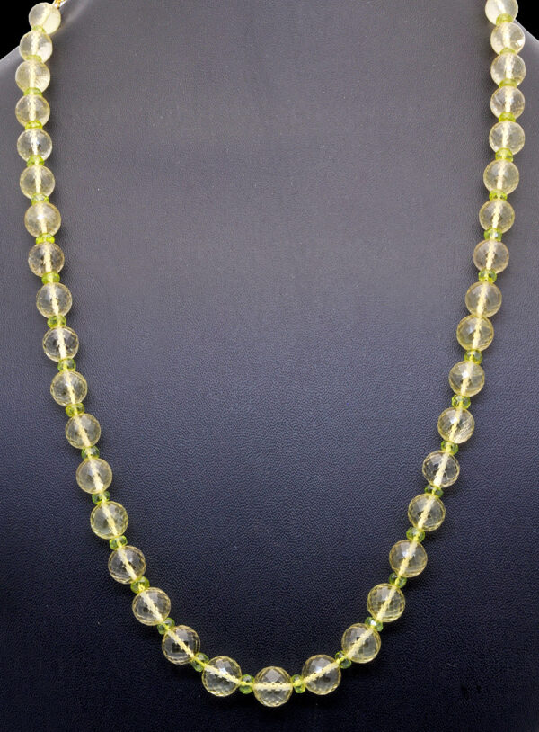 Lemon Topaz & Peridot Gemstone Round Faceted Bead Necklace NS-1016