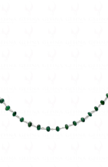 Emerald Gemstone Bead Chain Linked In 925 Silver – Silver Polished CP-1017