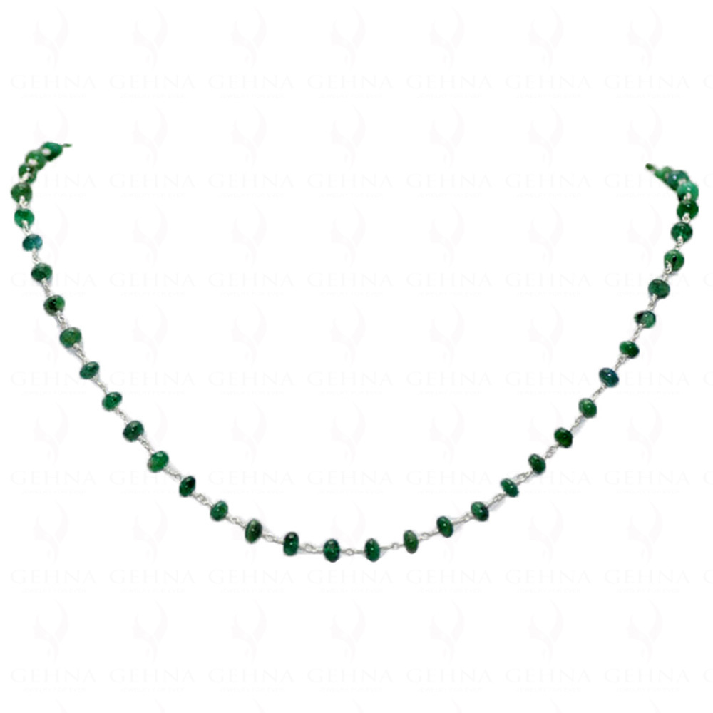 Emerald Gemstone Bead Chain Linked In 925 Silver - Silver Polished CP-1017