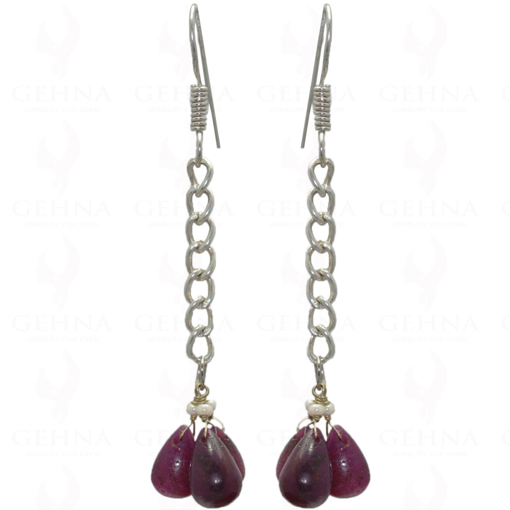 Ruby Gemstone Cabochon Drops Earrings Made In .925 Sterling Silver ES-1017