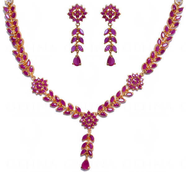 Ruby Studded Beautiful Unique Style Choker Necklace & Earring Set FN-1017