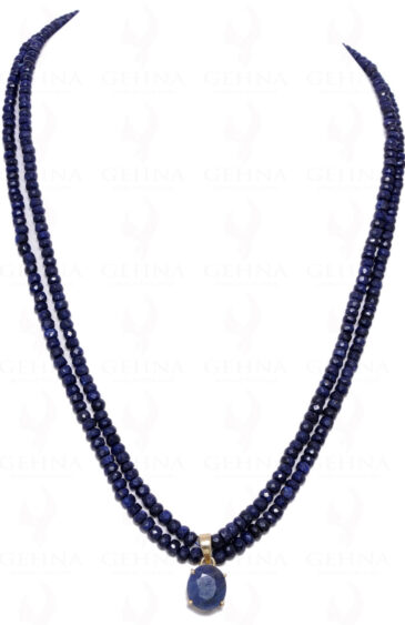 2 Rows Sapphire Gemstone Bead With Sapphire Studded Silver Pendant NP-1017