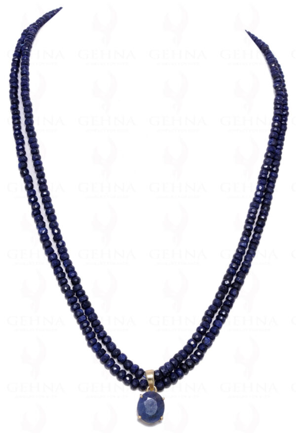 2 Rows Sapphire Gemstone Bead With Sapphire Studded Silver Pendant NP-1017