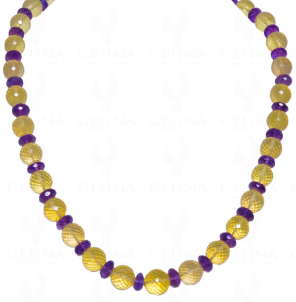 Amethyst & Lemon Topaz Gemstone Round Faceted Bead Strand Necklace NS-1017