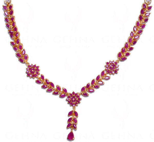 Ruby Studded Beautiful Unique Style Choker Necklace & Earring Set FN-1017