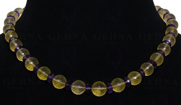 Amethyst & Lemon Topaz Gemstone Round Faceted Bead Strand Necklace NS-1017