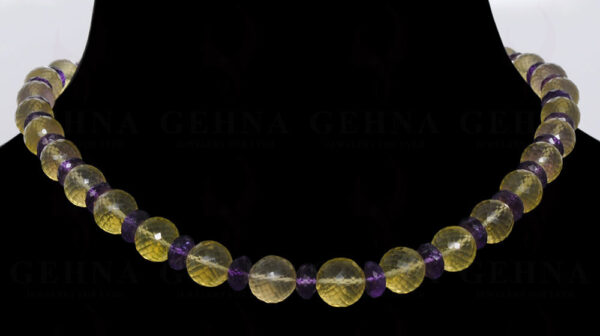 Amethyst & Lemon Topaz Gemstone Round Faceted Bead Strand Necklace NS-1017