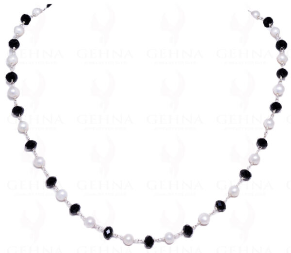 18" Pearl Black Spinel Gemstone Bead Chain In .925 Sterling Silver Cm1018