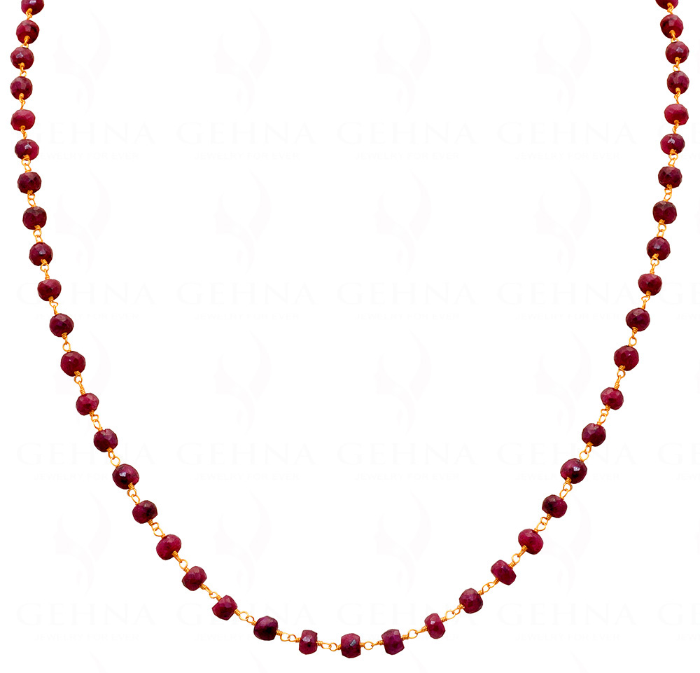 African Ruby Gemstone Bead Chain Linked In .925 Silver - Yellow Polish CP-1018