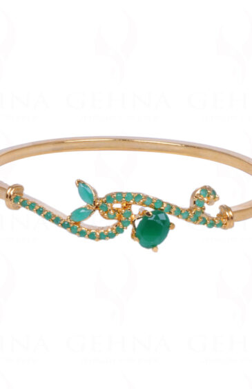 Emerald Color Stone Studded Yellow Gold Plated Bracelet FB-1018