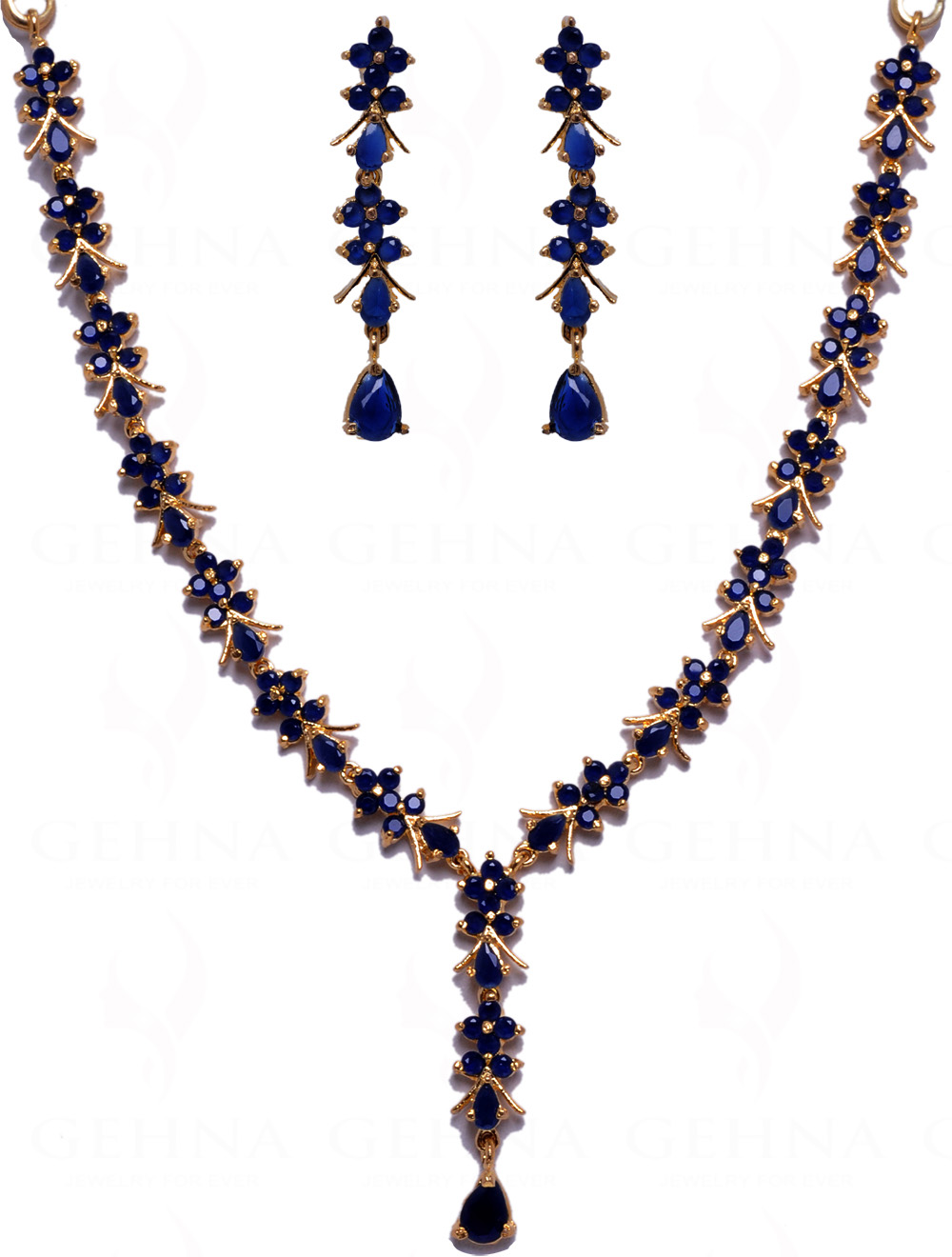 Blue Sapphire Color Stone Studded Enchanting Necklace & Earring Set FN-1018