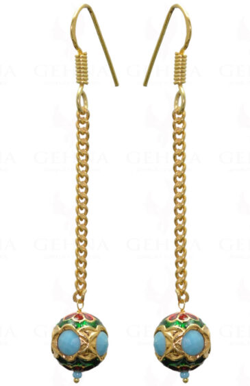 Turquoise Gemstone Studded Bead Earrings With Enamel Work LE01-1018