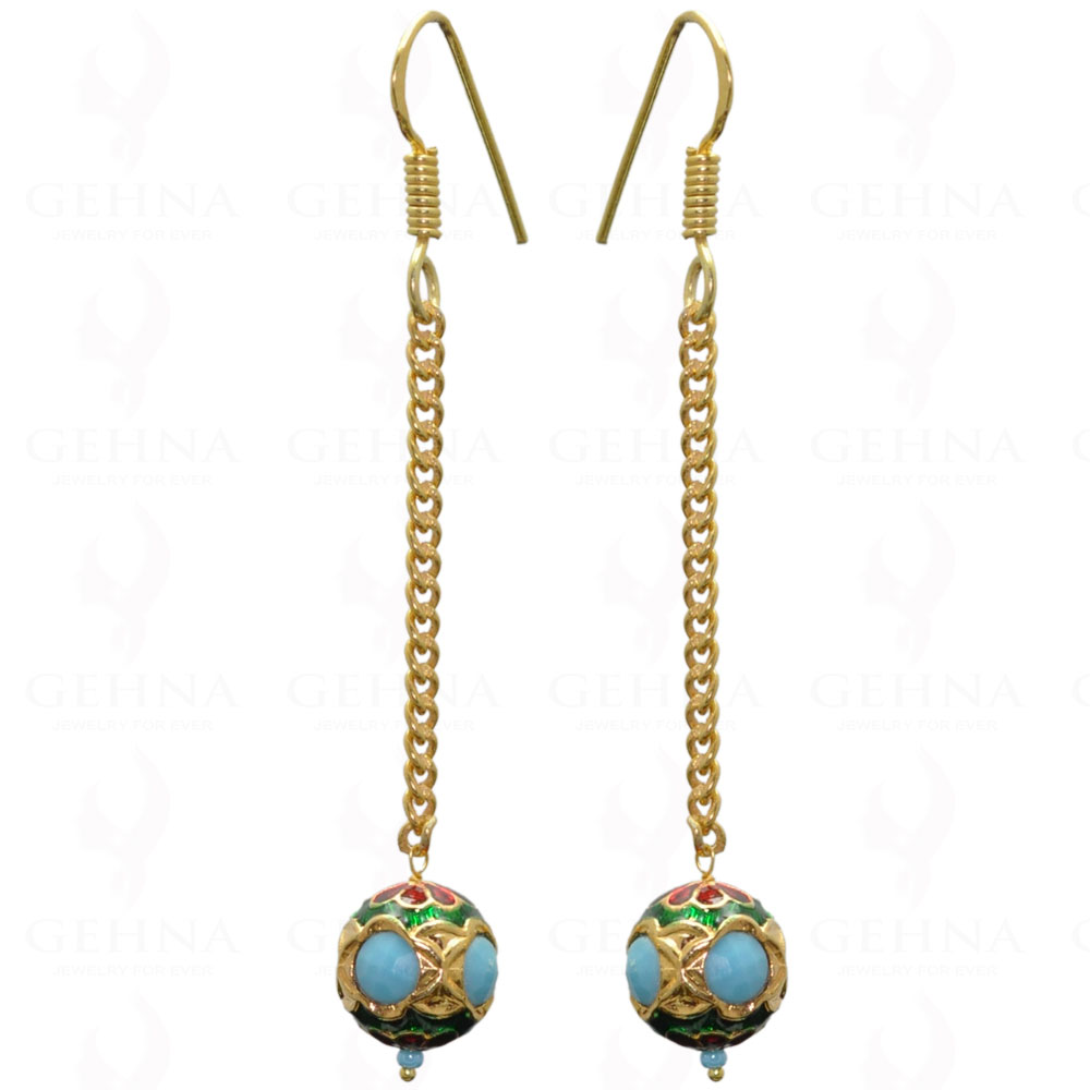 Turquoise Gemstone Studded Bead Earrings With Enamel Work LE01-1018