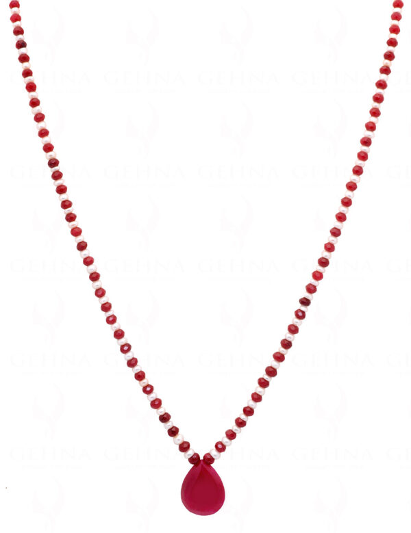 Pearl & Ruby Gemstone Round Bead Necklace NM-1018