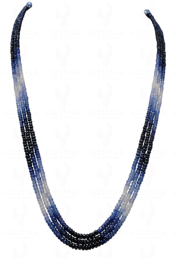 3 Row Necklace Of Natural Blue Sapphire Gemstone Round Faceted Bead NP-1018