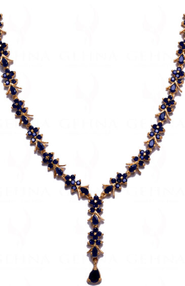 Blue Sapphire Color Stone Studded Enchanting Necklace & Earring Set FN-1018