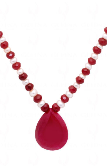 Pearl & Ruby Gemstone Round Bead Necklace NM-1018