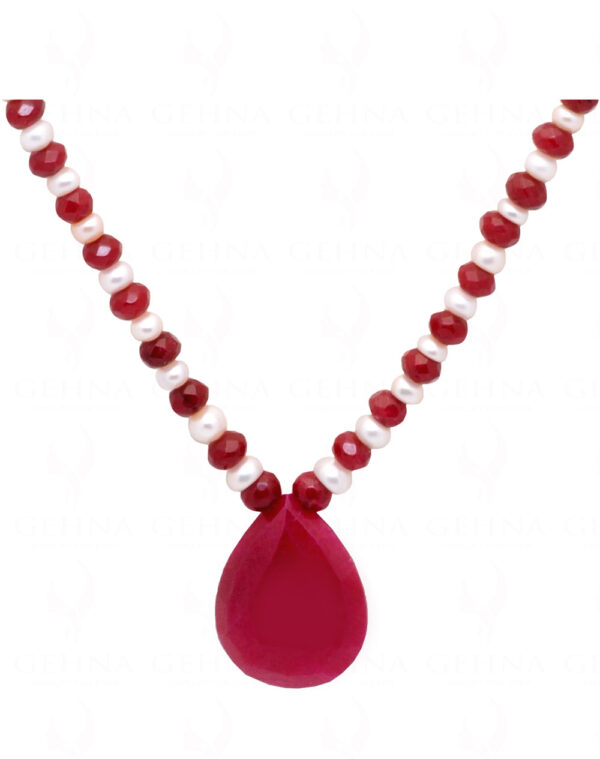 Pearl & Ruby Gemstone Round Bead Necklace NM-1018