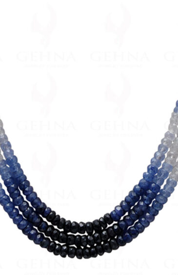 3 Row Necklace Of Natural Blue Sapphire Gemstone Round Faceted Bead NP-1018