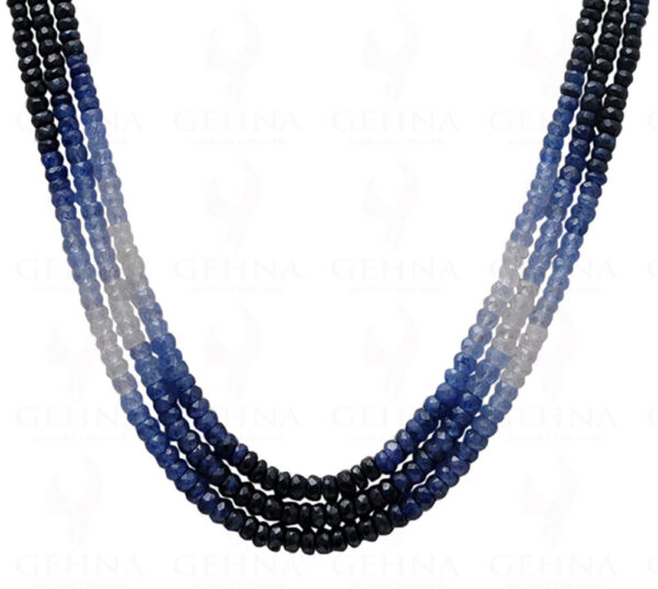 3 Row Necklace Of Natural Blue Sapphire Gemstone Round Faceted Bead NP-1018