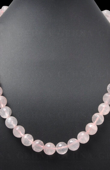 Rose Quartz Gemstone Round Faceted Bead Strand Necklace NS-1018