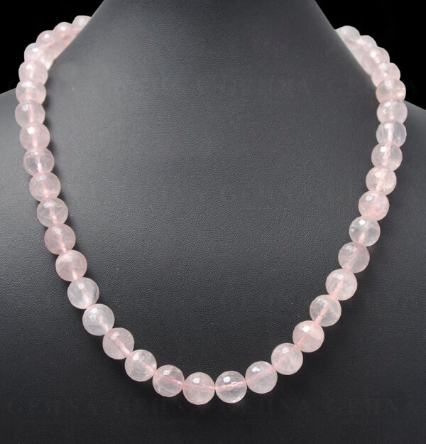 Rose Quartz Gemstone Round Faceted Bead Strand Necklace NS-1018