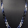3 Row Necklace Of Natural Blue Sapphire Gemstone Round Faceted Bead NP-1018