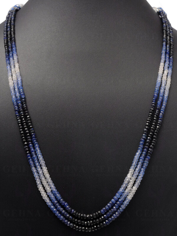 3 Row Necklace Of Natural Blue Sapphire Gemstone Round Faceted Bead NP-1018