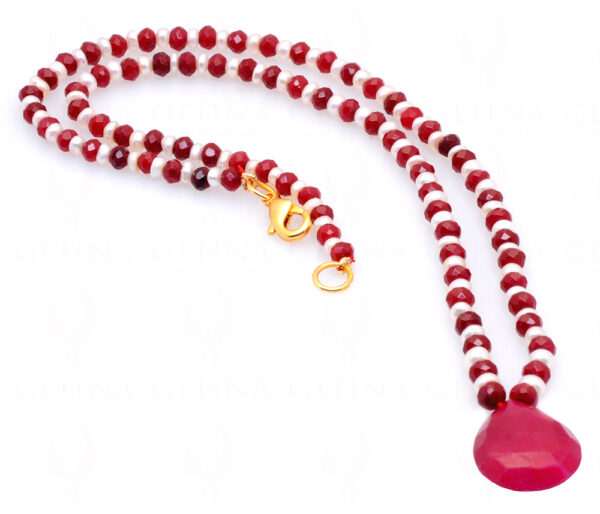 Pearl & Ruby Gemstone Round Bead Necklace NM-1018