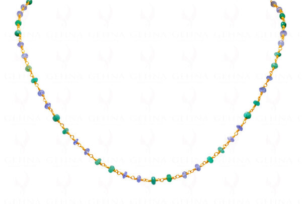 Emerald & Sapphire Bead Chain Linked In .925 Silver - Yellow Polish CP-1019