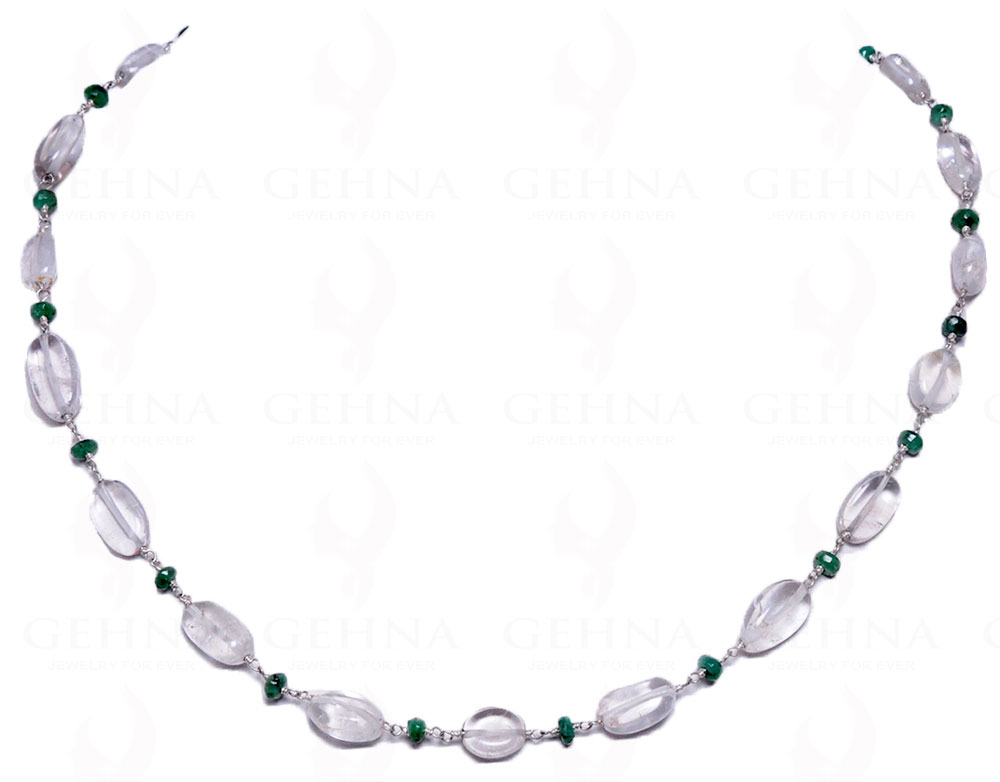 Emerald & Rock-Crysral Oval Shape Bead Chain In .925 Sterling Silver CS-1019
