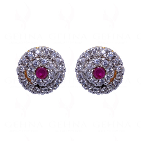 Simulated Diamond & Ruby Studded Earrings FE-1019