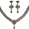 Ruby & Emerald Color Stone Studded Necklace & Earring Set FN-1019