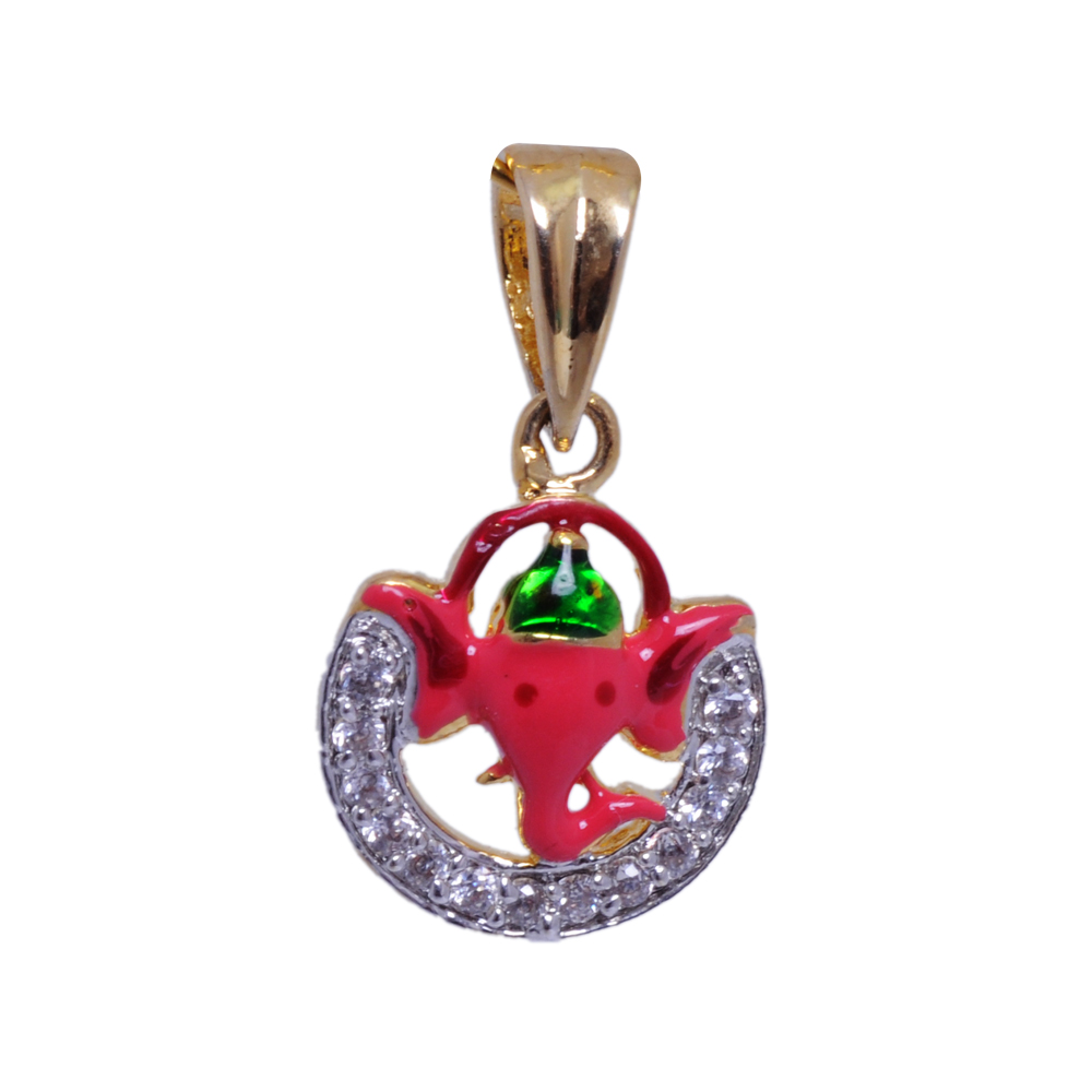 Trendy Cubic Zirconia Studded Ganesha Pendant With Enamel Work Unisex FP-1019