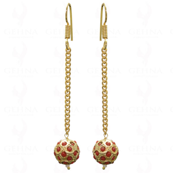 Coral Gemstone Studded Jadau Bead Earrings LE01-1019