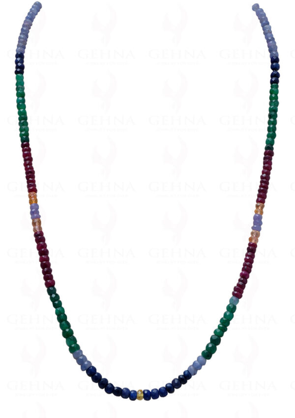 Multi Color Precious Gemstone Round Faceted Bead Necklace NP-1019