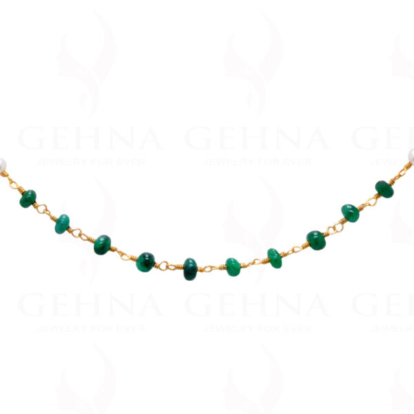 Natural Emerald Ruby Pearl Plain Bead Chain In .925 Sterling Silver Cm1019