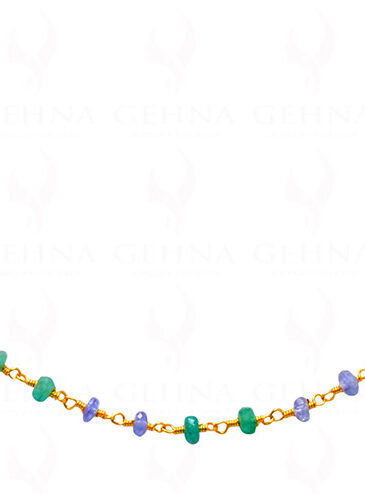 Emerald & Sapphire Bead Chain Linked In .925 Silver – Yellow Polish CP-1019