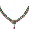 Ruby & Emerald Color Stone Studded Necklace & Earring Set FN-1019