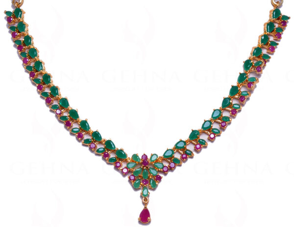 Ruby & Emerald Color Stone Studded Necklace & Earring Set FN-1019