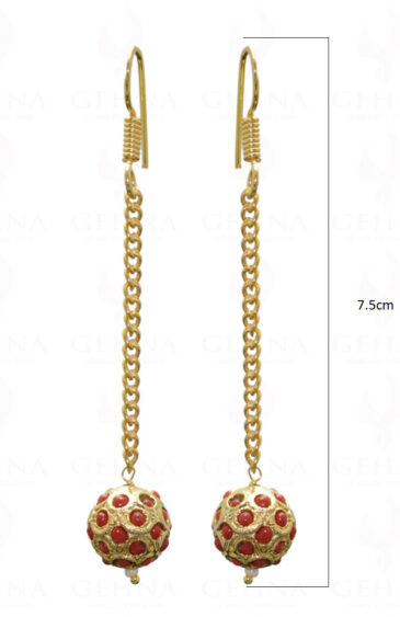 Coral Gemstone Studded Jadau Bead Earrings LE01-1019
