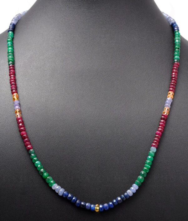 Multi Color Precious Gemstone Round Faceted Bead Necklace NP-1019